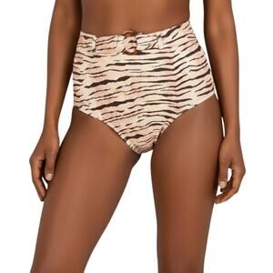 Faithfull The Brand Lavande Tiger Stripe High Waist Bikini Bottom Size XS NWT